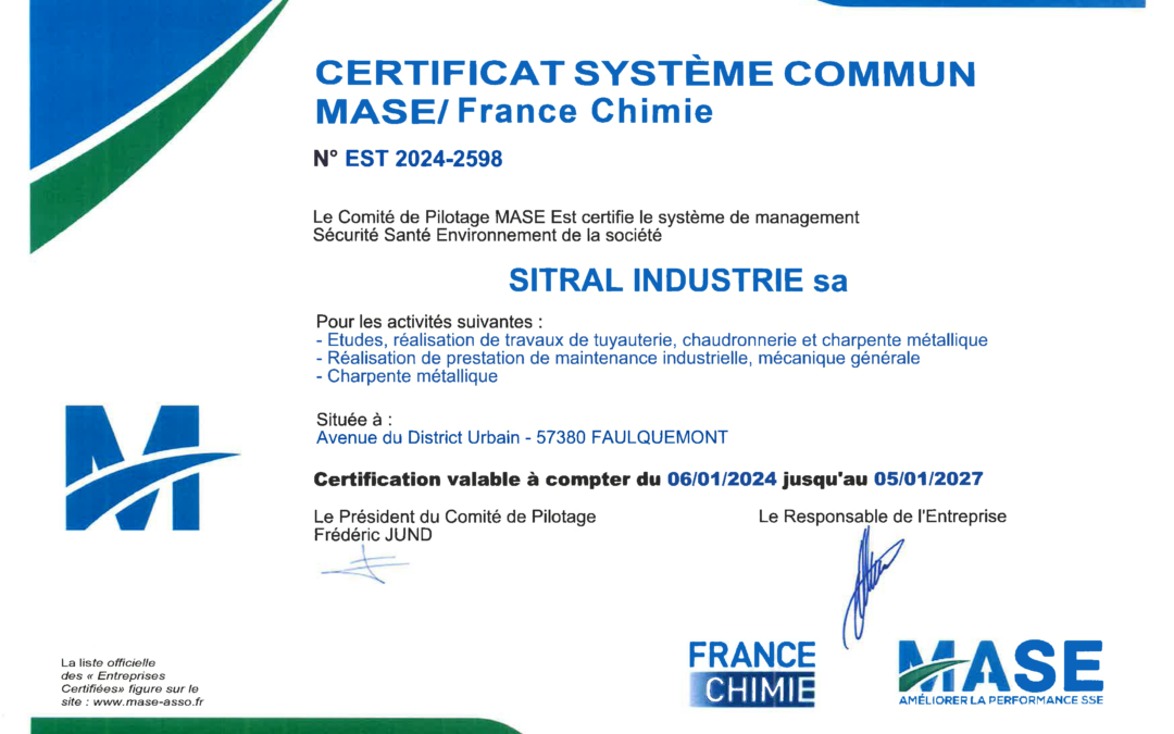 Renouvellement de la certification MASE